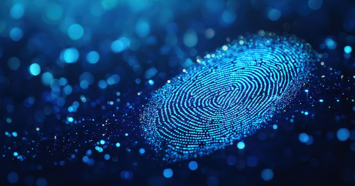 Glowing blue digital fingerprint representing anonymized IP address identity data