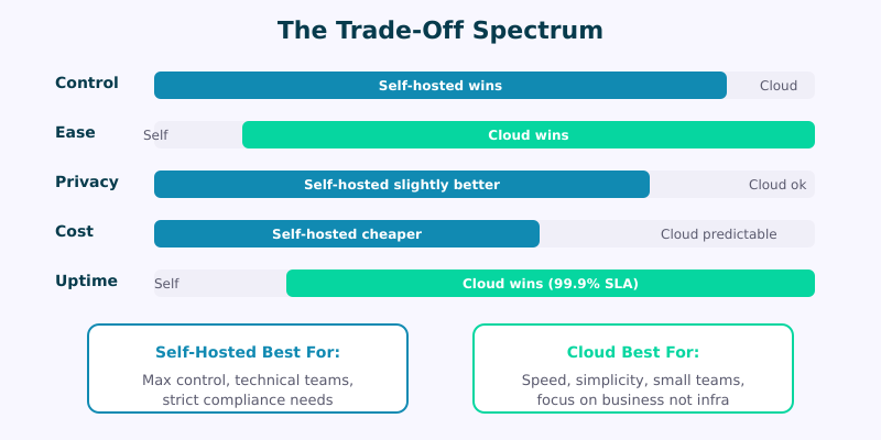 Trade-offs between self-hosted and cloud analytics: responsibility and effort